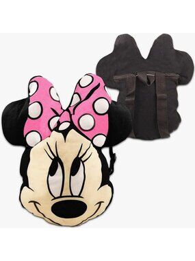 Disney Minnie Mouse Backpack Plush Polka Dot Bow Adjust Straps Zip Closure Toddl